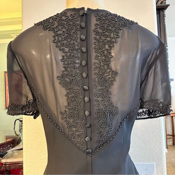 VTG DONNA MORGAN BEADED EMBROIDERED‎ SHEER MESH FITTED COCKTAIL SHEATH DRESS 12P - Picture 7 of 13